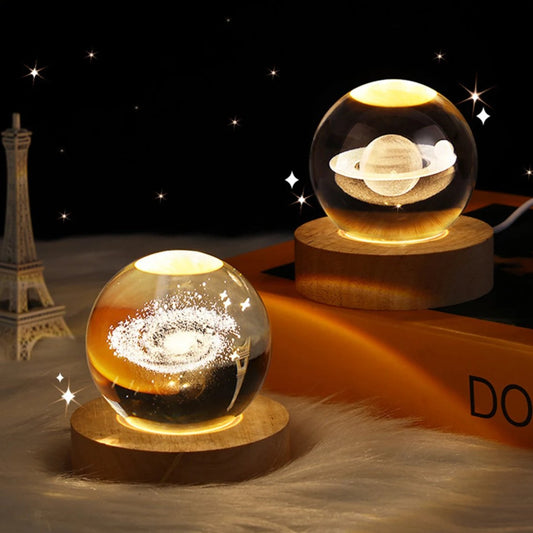 USB LED Night Light, Galaxy Crystal Ball Lamp, 3D Planet Moon Lamp, Home Decoration